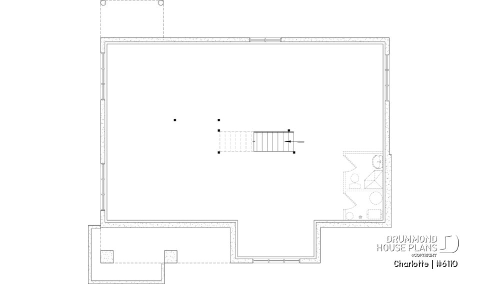 Unfinished basement - Country ranch house plan with 3 bedrooms on main floor and up to 2 more beds on finished basement (optional $) - Charlotte