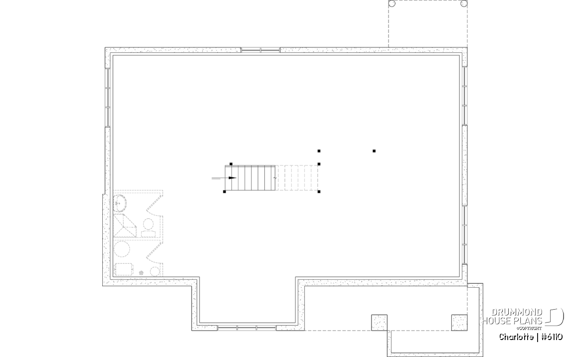 Unfinished basement - Country ranch house plan with 3 bedrooms on main floor and up to 2 more beds on finished basement (optional $) - Charlotte