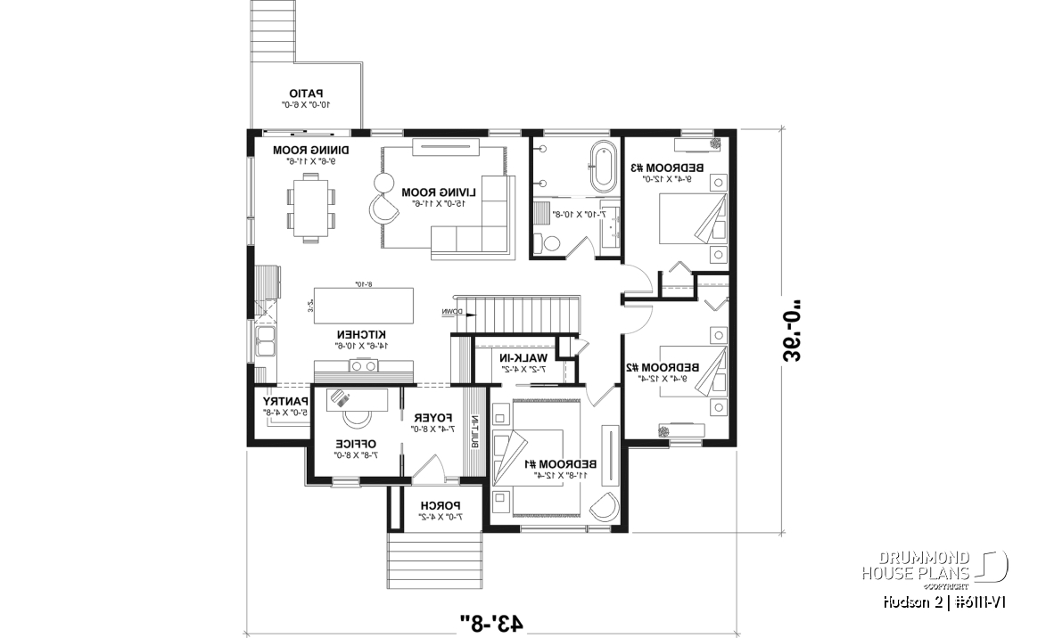 1st level - Modern Small Ranch House Plan with 3 Main-Floor Bedrooms and Up to 5 Bedrooms - Hudson 2