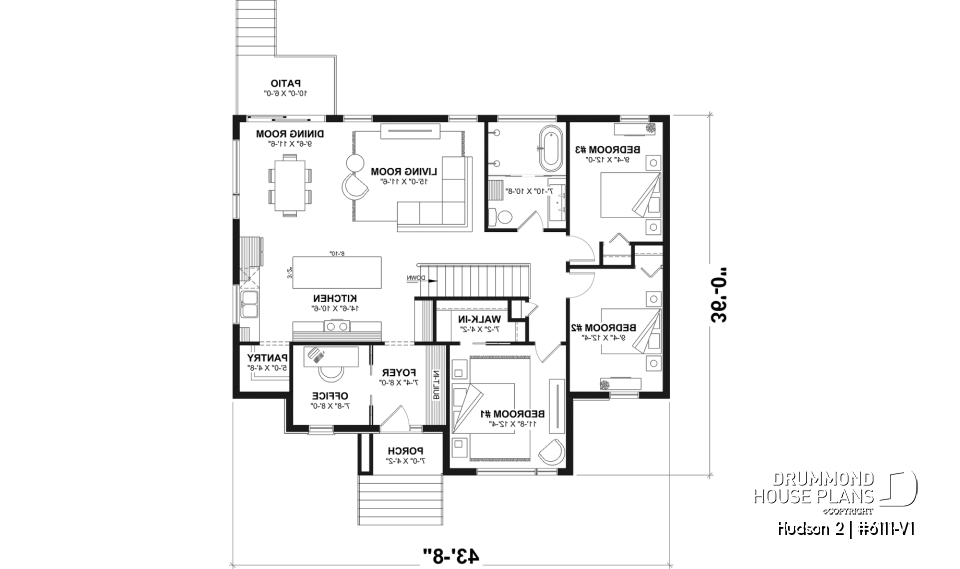 1st level - Modern Small Ranch House Plan with 3 Main-Floor Bedrooms and Up to 5 Bedrooms - Hudson 2