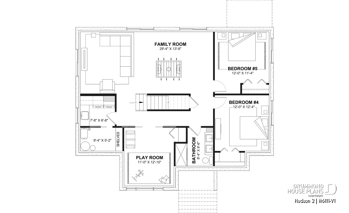 Finished basement (Optional $) - Modern Small Ranch House Plan with 3 Main-Floor Bedrooms and Up to 5 Bedrooms - Hudson 2