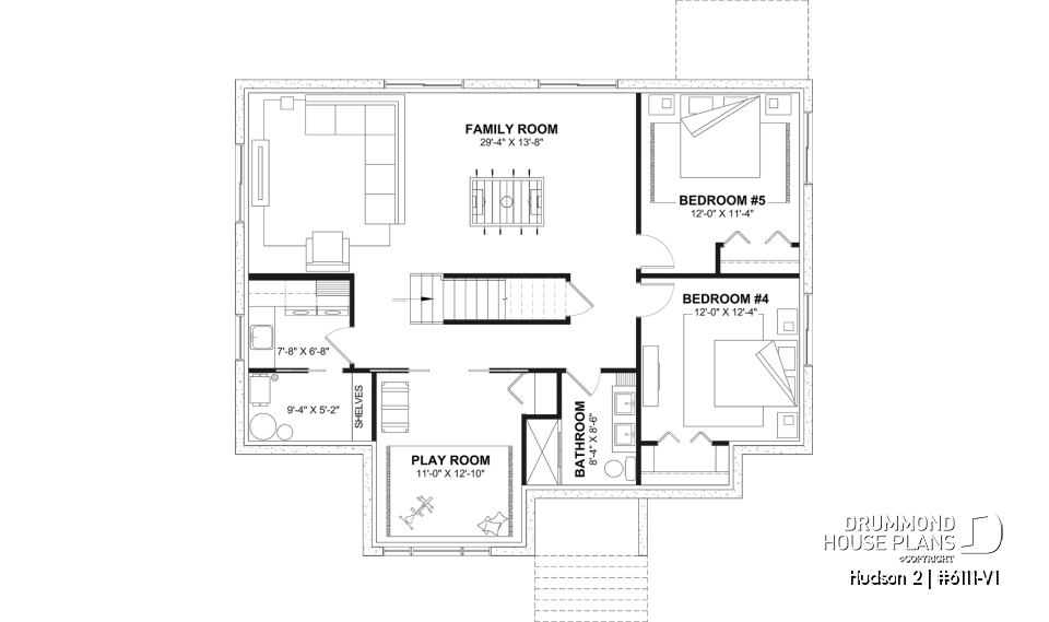 Finished basement (Optional $) - Modern Small Ranch House Plan with 3 Main-Floor Bedrooms and Up to 5 Bedrooms - Hudson 2