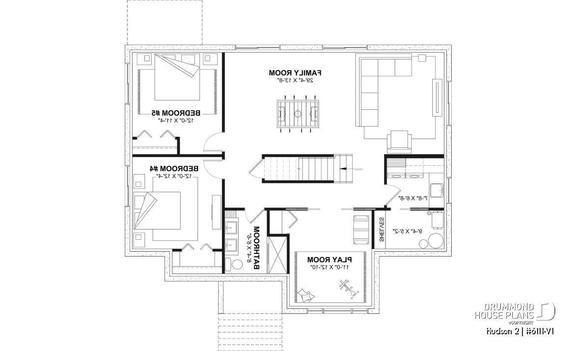 Finished basement (Optional $) - Modern Small Ranch House Plan with 3 Main-Floor Bedrooms and Up to 5 Bedrooms - Hudson 2