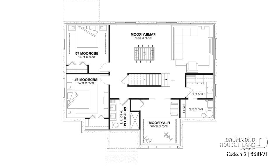 Finished basement (Optional $) - Modern Small Ranch House Plan with 3 Main-Floor Bedrooms and Up to 5 Bedrooms - Hudson 2