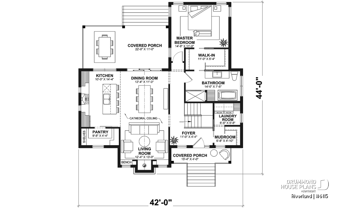 1st level - Modern Farmhouse Home Plan – Covered Porches, 1 to 3 Bedrooms, and Inviting Family Living Spaces - Riverland