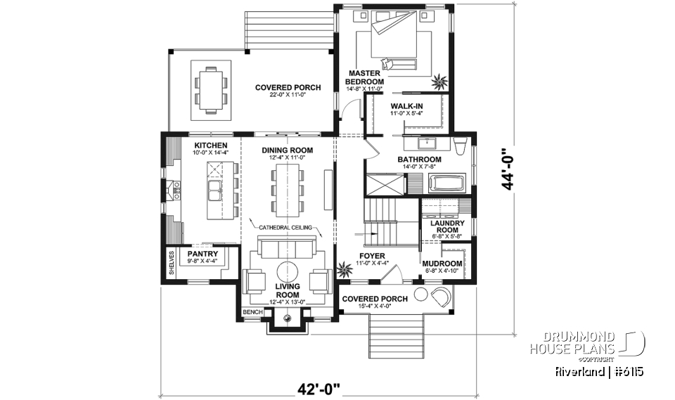 1st level - Modern Farmhouse Home Plan – Covered Porches, 1 to 3 Bedrooms, and Inviting Family Living Spaces - Riverland