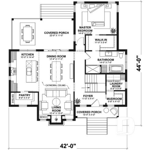 1st level - Modern Farmhouse Home Plan – Covered Porches, 1 to 3 Bedrooms, and Inviting Family Living Spaces - Riverland