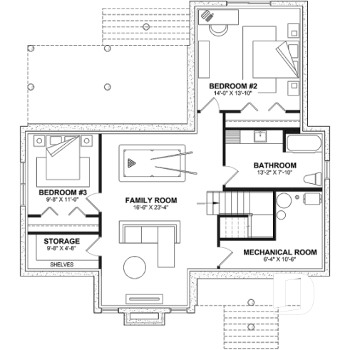 Finished basement (Optional $) - Modern Farmhouse Home Plan – Covered Porches, 1 to 3 Bedrooms, and Inviting Family Living Spaces - Riverland