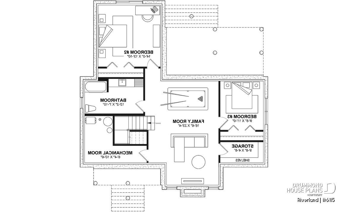 Finished basement (Optional $) - Modern Farmhouse Home Plan – Covered Porches, 1 to 3 Bedrooms, and Inviting Family Living Spaces - Riverland
