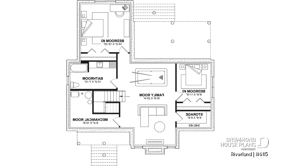 Finished basement (Optional $) - Modern Farmhouse Home Plan – Covered Porches, 1 to 3 Bedrooms, and Inviting Family Living Spaces - Riverland