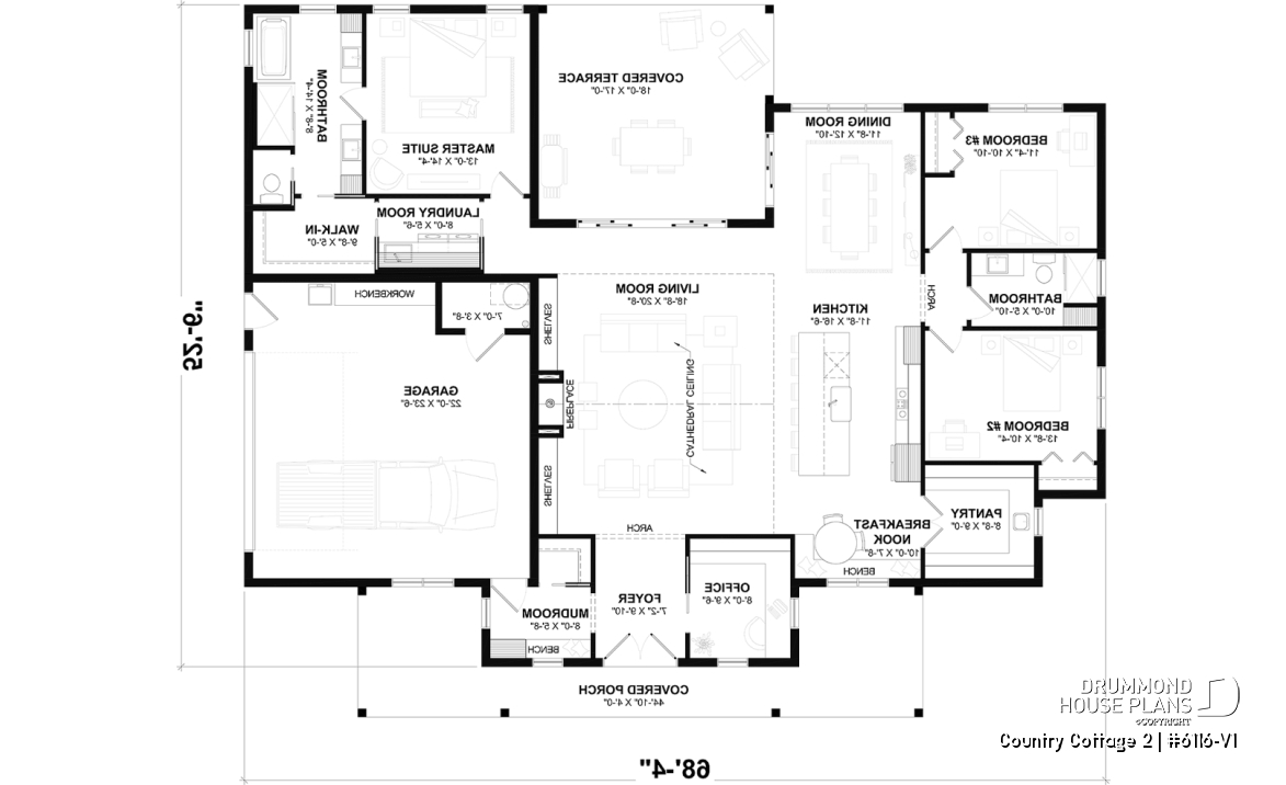 1st level - Modern Farmhouse Ranch Plan with 3 Bedrooms, Double Garage, Fireplace and Covered Outdoor Living - Country Cottage 2
