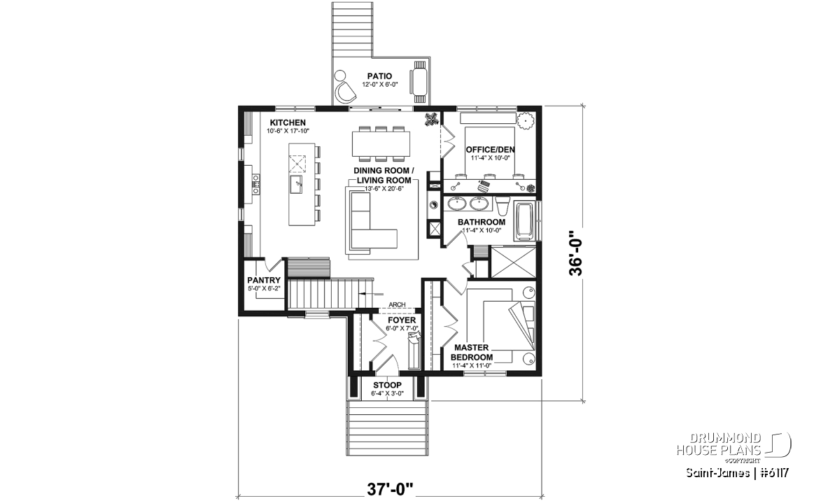 1st level - Elegant bungalow with central fireplace, large island, and up to 4 flexible bedrooms - Saint-James