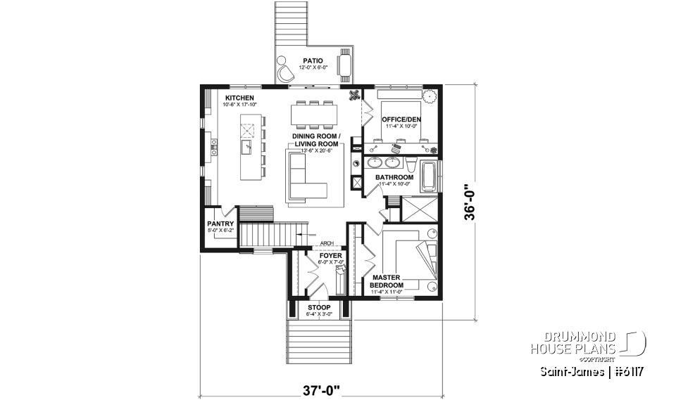 1st level - Elegant bungalow with central fireplace, large island, and up to 4 flexible bedrooms - Saint-James