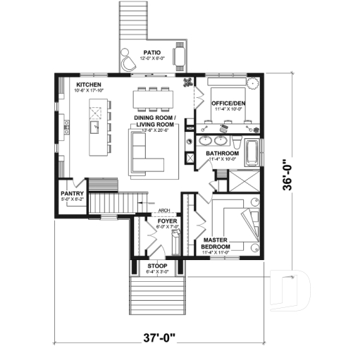 1st level - Elegant bungalow with central fireplace, large island, and up to 4 flexible bedrooms - Saint-James
