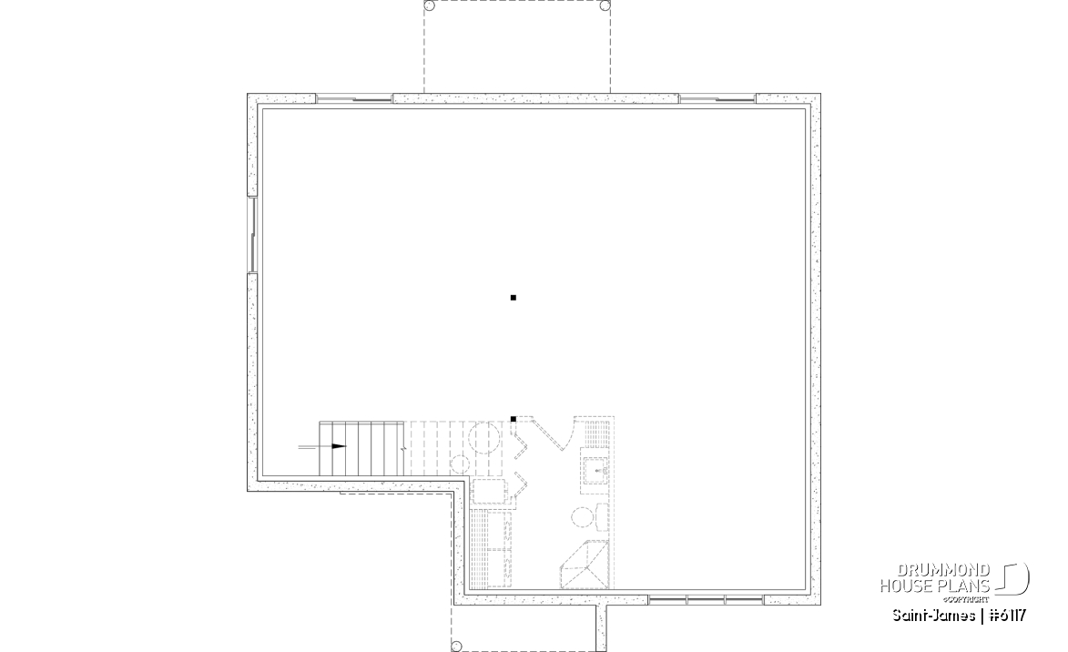 Unfinished basement - Elegant bungalow with central fireplace, large island, and up to 4 flexible bedrooms - Saint-James