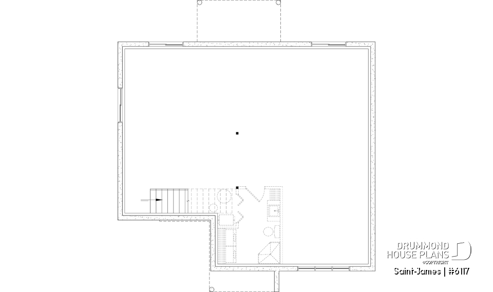 Unfinished basement - Elegant bungalow with central fireplace, large island, and up to 4 flexible bedrooms - Saint-James