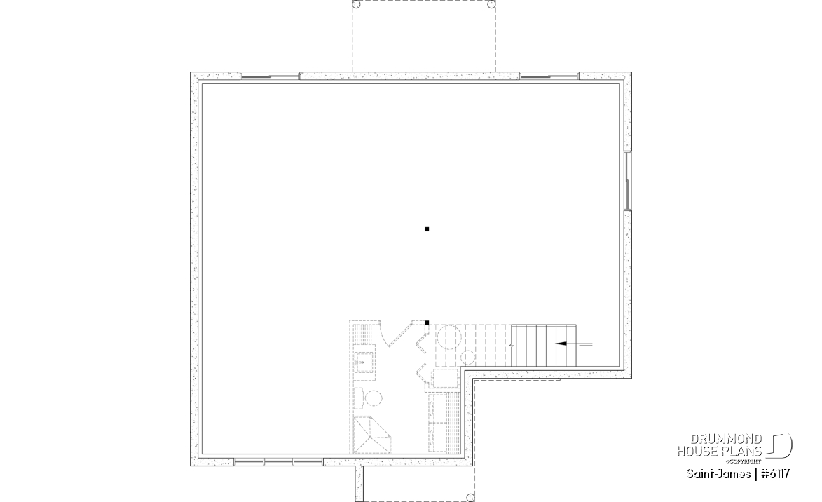 Unfinished basement - Elegant bungalow with central fireplace, large island, and up to 4 flexible bedrooms - Saint-James