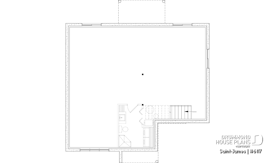 Unfinished basement - Elegant bungalow with central fireplace, large island, and up to 4 flexible bedrooms - Saint-James