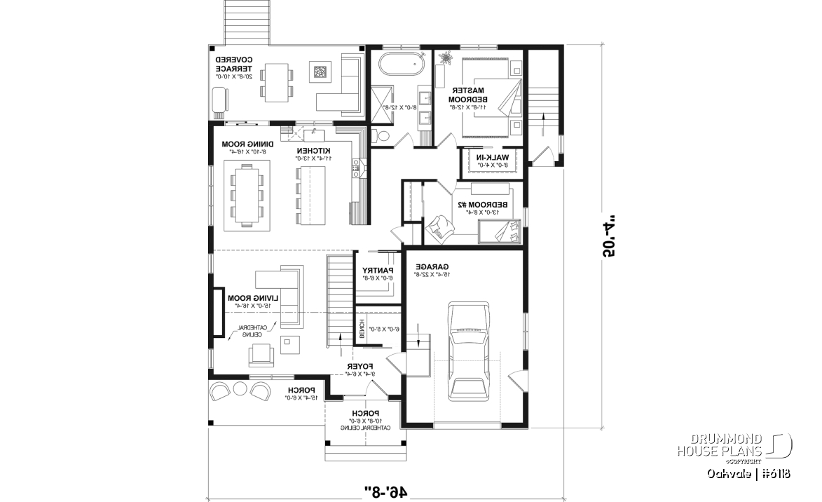 1st level - Country-style house plan with 2 to 4 bedrooms, optional finished basement ($), garage, open floor plan - Oakvale