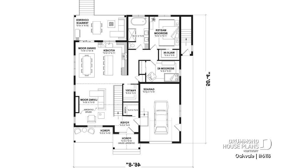 1st level - Country-style house plan with 2 to 4 bedrooms, optional finished basement ($), garage, open floor plan - Oakvale