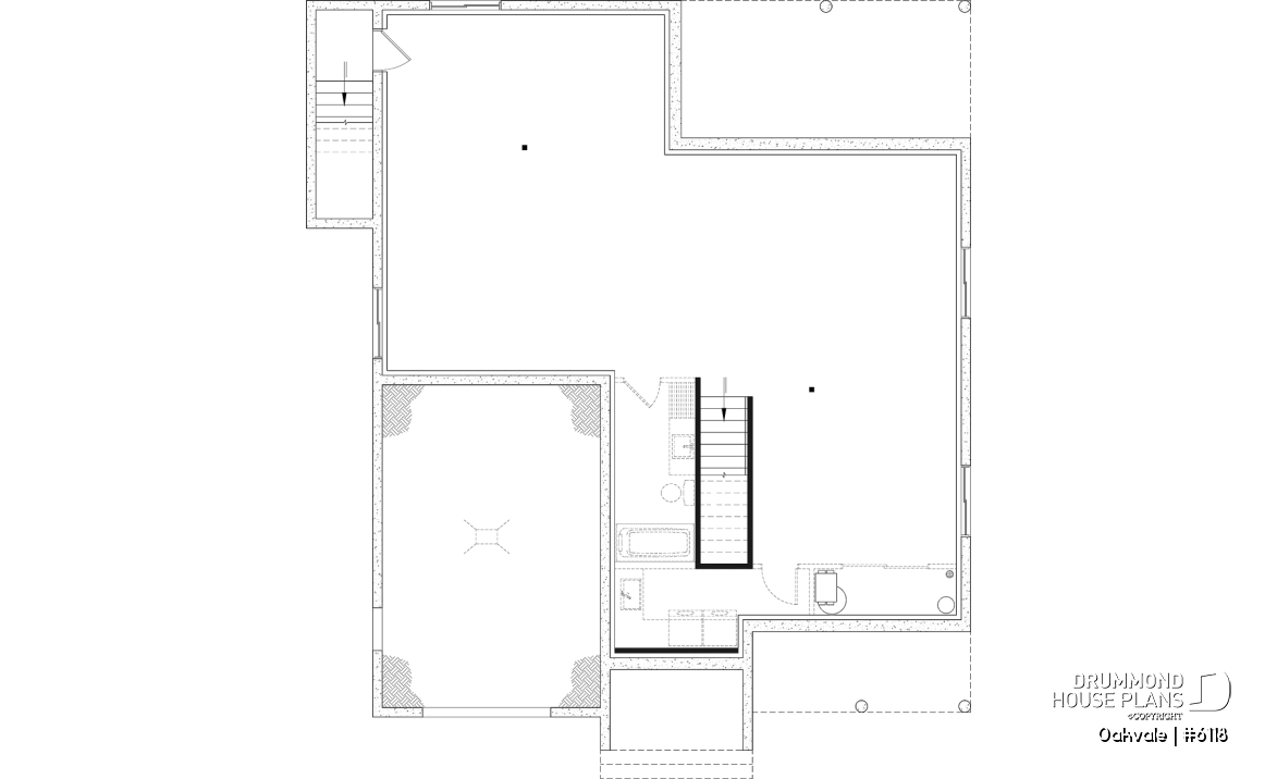 Basement - Country-style house plan with 2 to 4 bedrooms, optional finished basement ($), garage, open floor plan - Oakvale