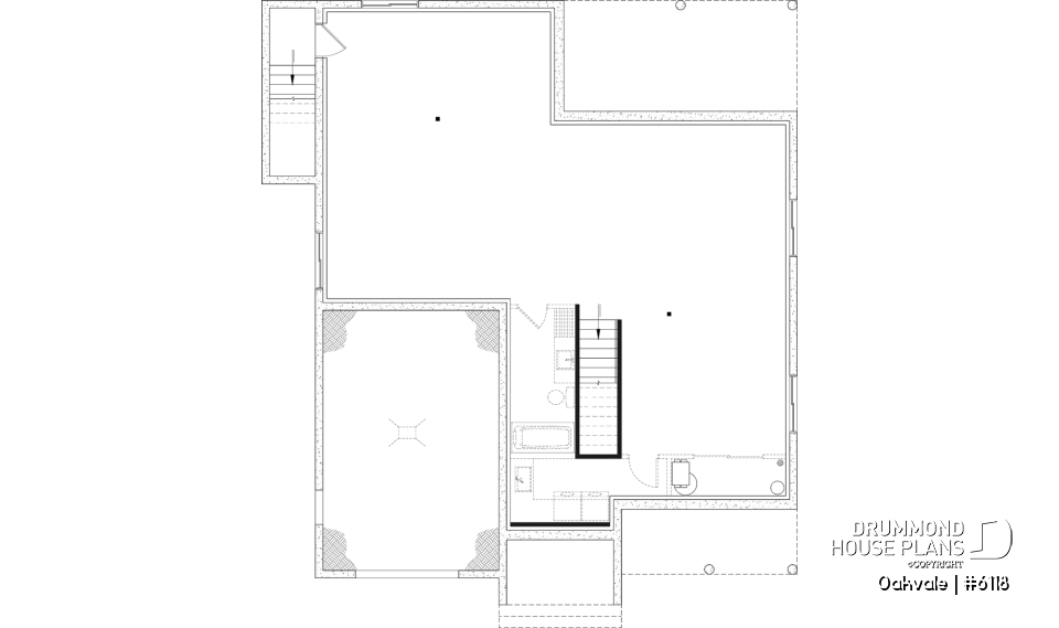 Basement - Country-style house plan with 2 to 4 bedrooms, optional finished basement ($), garage, open floor plan - Oakvale