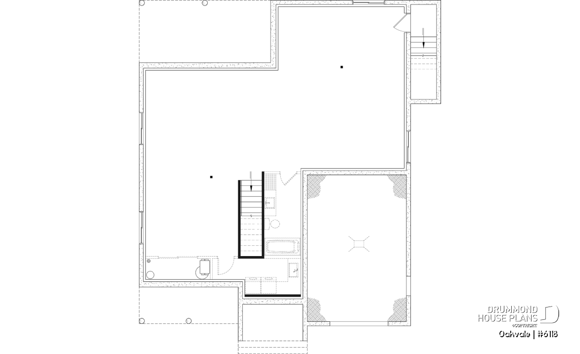 Basement - Country-style house plan with 2 to 4 bedrooms, optional finished basement ($), garage, open floor plan - Oakvale