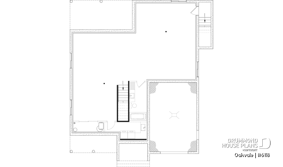 Basement - Country-style house plan with 2 to 4 bedrooms, optional finished basement ($), garage, open floor plan - Oakvale