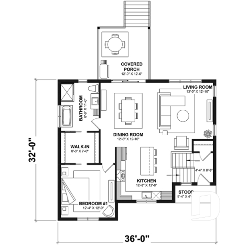 1st level - Split-level home plan with 4 bedrooms, 2 bathrooms, master on main level, covered rear terrace - Sunny Hill
