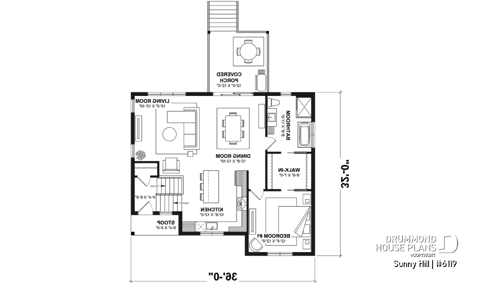 1st level - Split-level home plan with 4 bedrooms, 2 bathrooms, master on main level, covered rear terrace - Sunny Hill