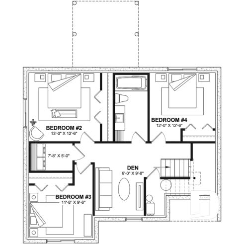 Basement - Split-level home plan with 4 bedrooms, 2 bathrooms, master on main level, covered rear terrace - Sunny Hill