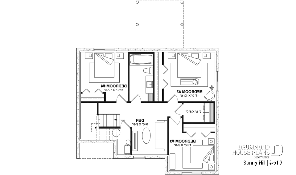 Basement - Split-level home plan with 4 bedrooms, 2 bathrooms, master on main level, covered rear terrace - Sunny Hill