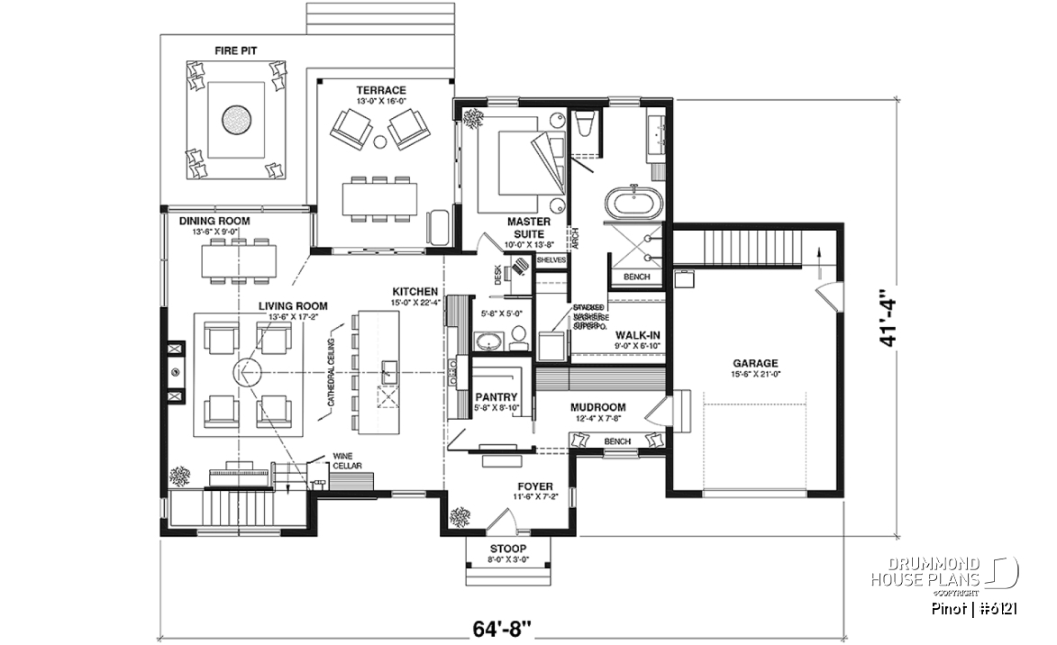 1st level - Scandinavian Style Open-Concept House Plan with Garage, 1 to 4 Bedrooms, and Optional Basement! - Pinot