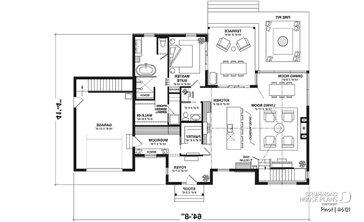 1st level - Scandinavian Style Open-Concept House Plan with Garage, 1 to 4 Bedrooms, and Optional Basement! - Pinot