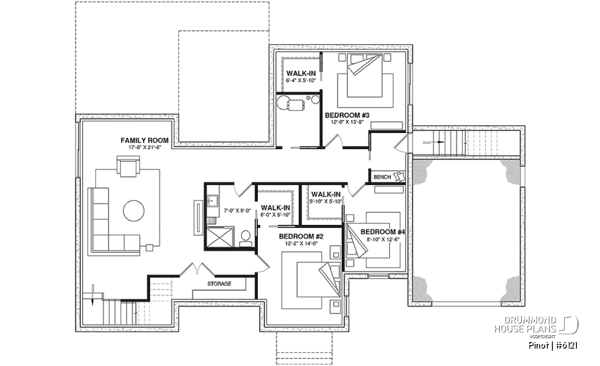 Finished basement (Optional $) - Scandinavian Style Open-Concept House Plan with Garage, 1 to 4 Bedrooms, and Optional Basement! - Pinot
