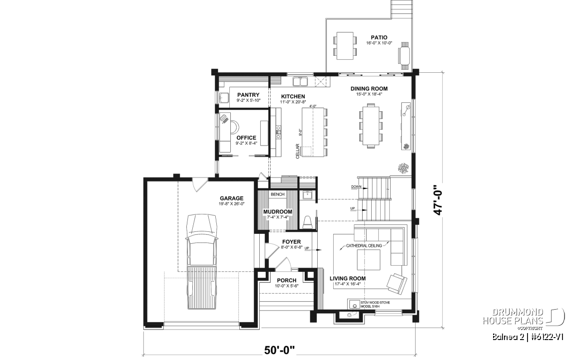 1st level - Modern Two-Story House Plan with Stunning Primary Suite, Cathedral Ceiling and STÛV Wood Stove - Balnea 2