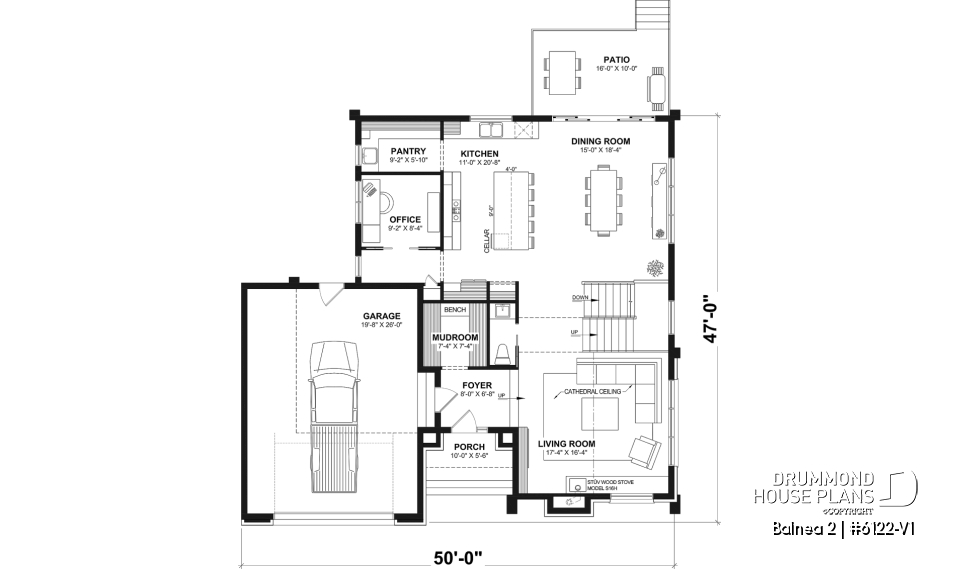 1st level - Modern Two-Story House Plan with Stunning Primary Suite, Cathedral Ceiling and STÛV Wood Stove - Balnea 2