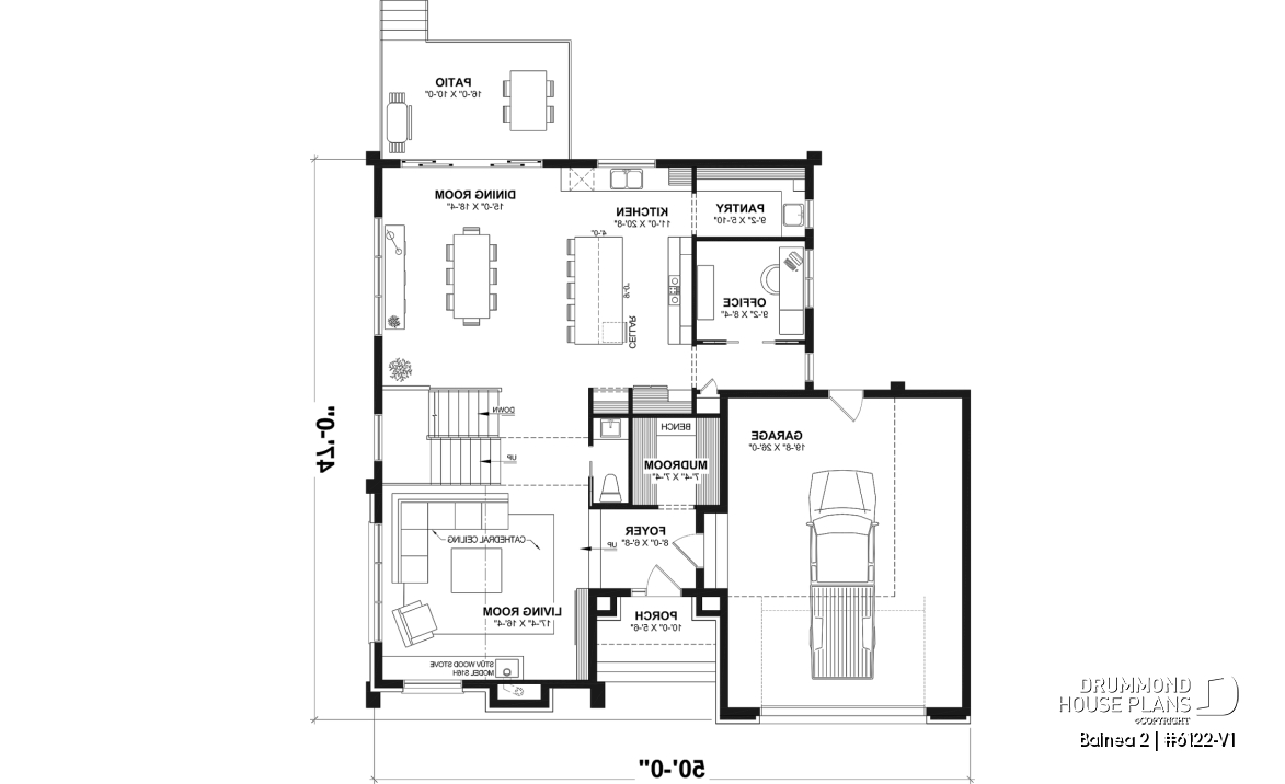 1st level - Modern Two-Story House Plan with Stunning Primary Suite, Cathedral Ceiling and STÛV Wood Stove - Balnea 2