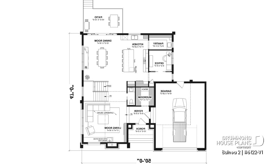 1st level - Modern Two-Story House Plan with Stunning Primary Suite, Cathedral Ceiling and STÛV Wood Stove - Balnea 2