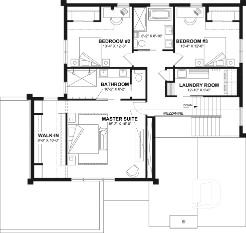 2nd level - Modern Two-Story House Plan with Stunning Primary Suite, Cathedral Ceiling and STÛV Wood Stove - Balnea 2