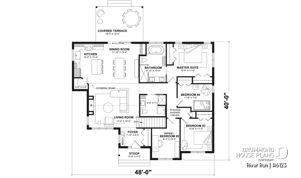 1st level (Optional $) - Single-storey floor plan, 4 bedrooms and 2 baths on main floor, open concept, coffee bar and sheltered terrace - River Run