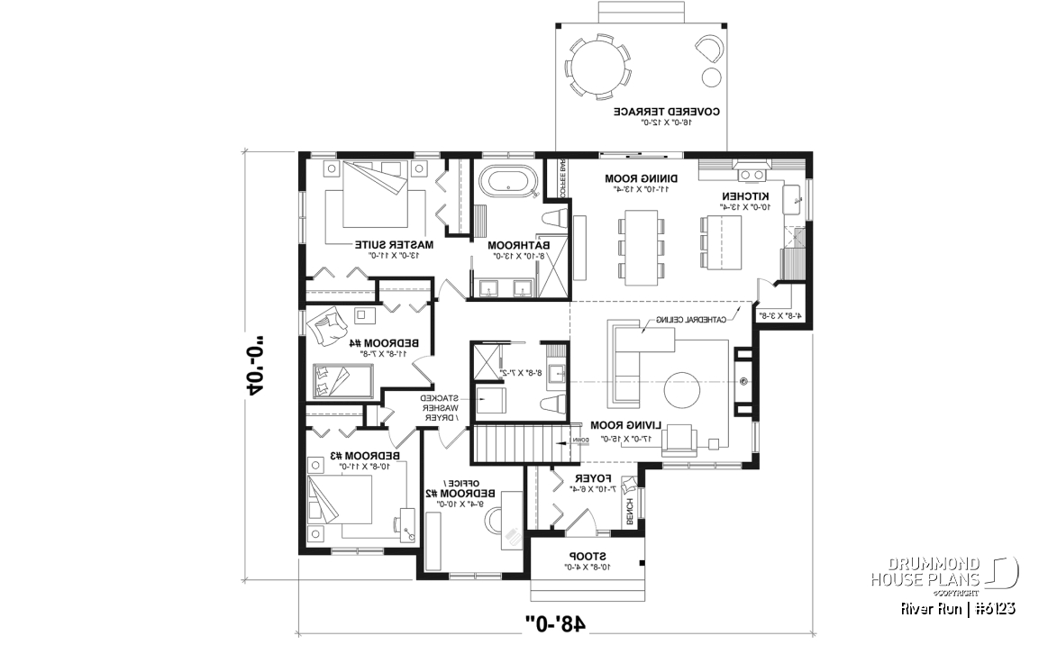 1st level (Optional $) - Single-storey floor plan, 4 bedrooms and 2 baths on main floor, open concept, coffee bar and sheltered terrace - River Run