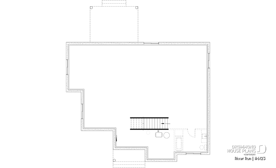 Unfinished basement (Optional $) - Single-storey floor plan, 4 bedrooms and 2 baths on main floor, open concept, coffee bar and sheltered terrace - River Run