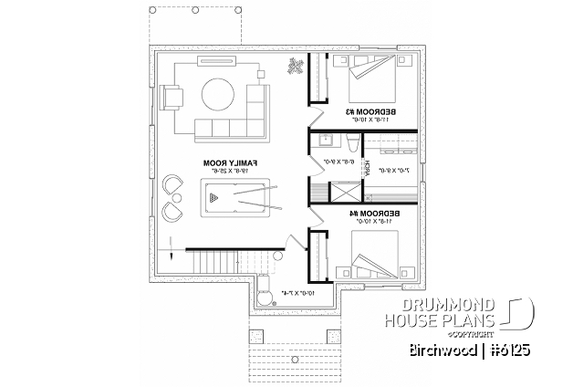 Basement - Small English style bungalow house plan with fully finished basement for a total of 4 bedrooms - Birchwood