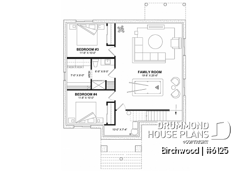 Finished basement - Small English style bungalow house plan with optional finished basement ($) for a total of 2 to 4 bedrooms - Birchwood