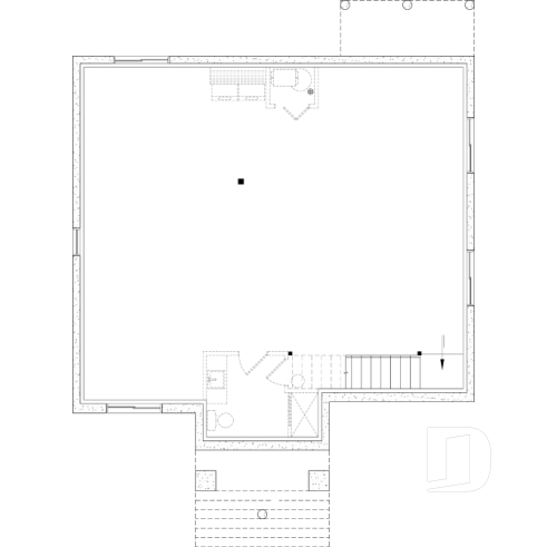 Unfinished basement - Small English style bungalow house plan with optional finished basement ($) for a total of 2 to 4 bedrooms - Birchwood