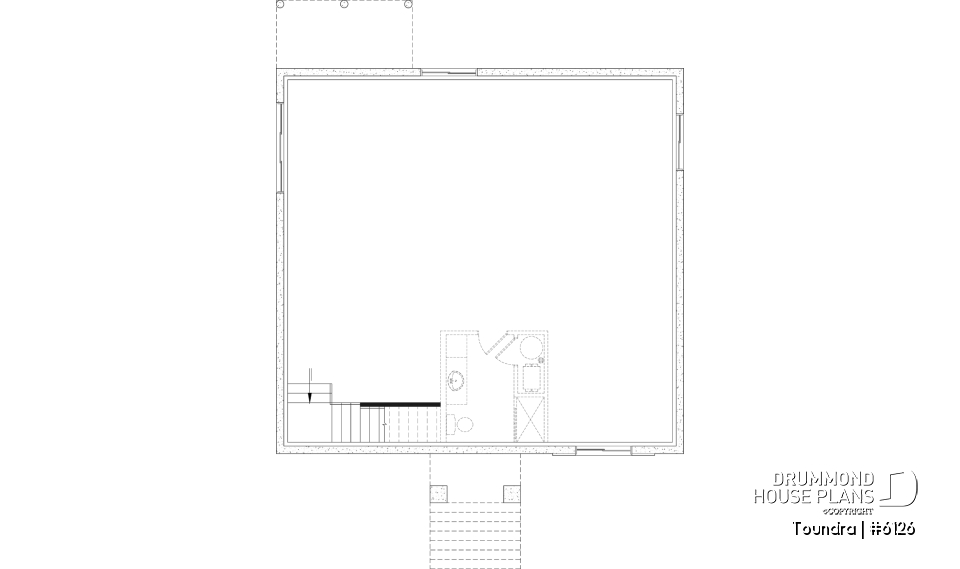 Unfinished basement - Country style modest single-story house plan, 2 to 4 bedrooms, open concept and finished basement (optional $) - Toundra