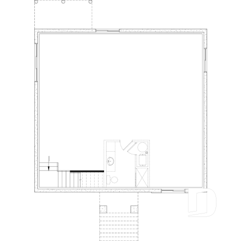 Unfinished basement - Country style modest single-story house plan, 2 to 4 bedrooms, open concept and finished basement (optional $) - Toundra