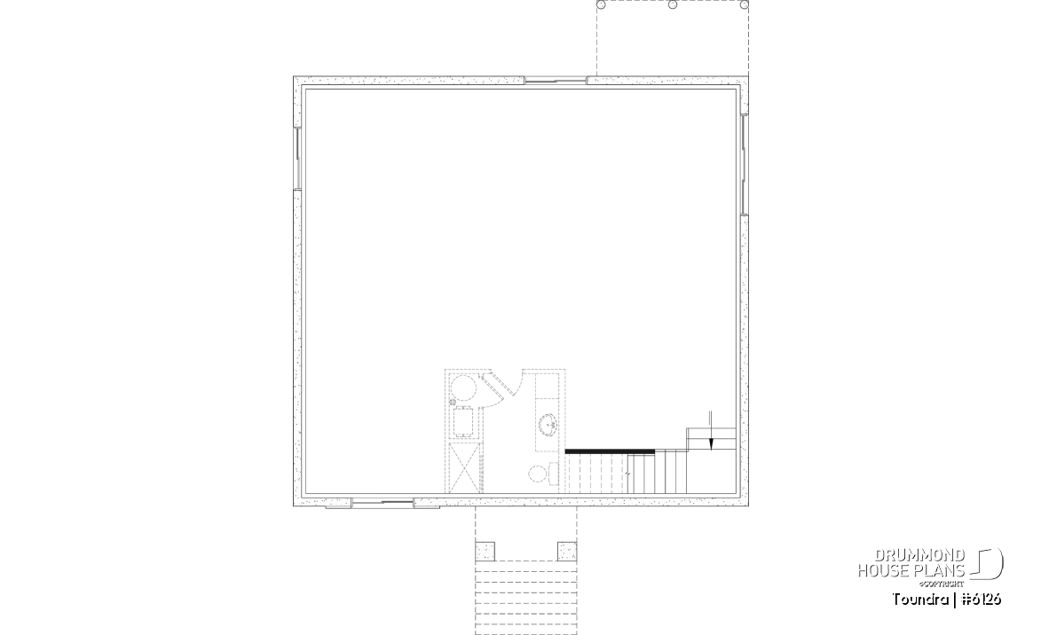 Unfinished basement - Country style modest single-story house plan, 2 to 4 bedrooms, open concept and finished basement (optional $) - Toundra