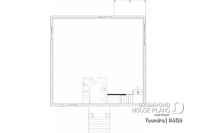 Unfinished basement - Country style modest single-story house plan, 2 to 4 bedrooms, open concept and finished basement (optional $) - Toundra